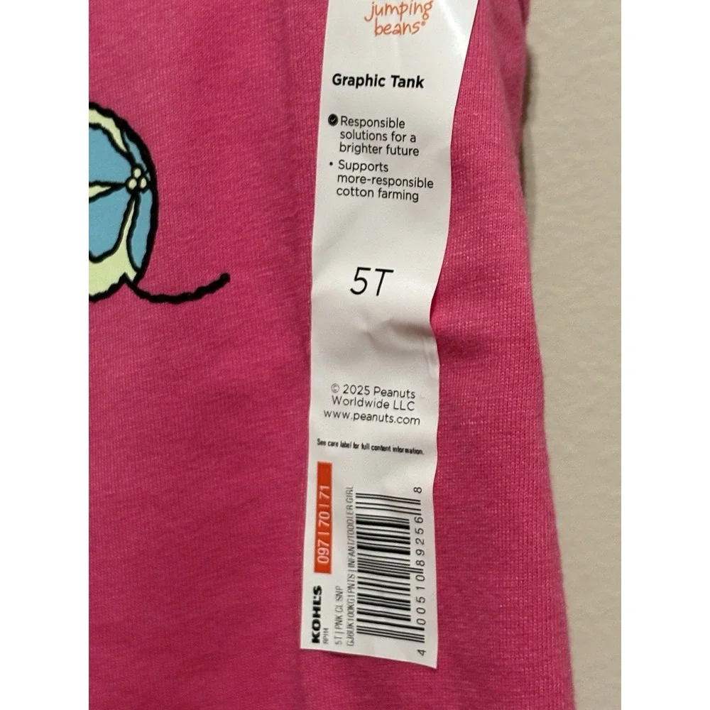 Peanuts Snoopy Jumping Beans Girls 5T Pink Stay Cool Graphic Racer Tank Top NWT